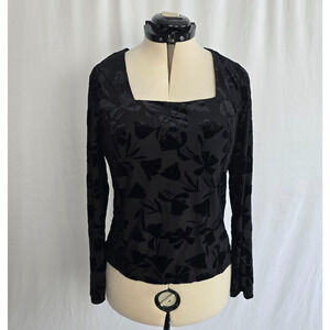 Calvin Klein Blouse Women's M Black Velvet Floral Print Square Neckline NWT